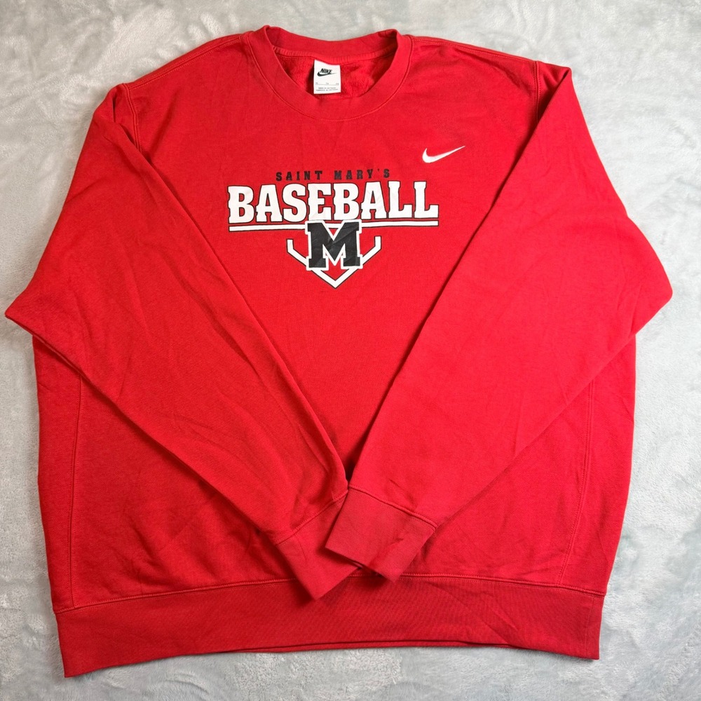 NIKE Saint Marys Baseball Mens XL Red Crewneck Sweatshirt Cotton Blend Swoosh